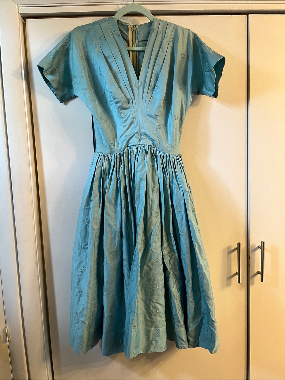 Vintage Anne Fogarty Tea Dress Light Blue with Embroidery Details